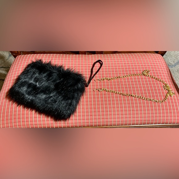 Fur Purse,Black Fur Wristlet,Cruelty Free Black Fur Multifunctional Crossbody - Picture 5 of 8